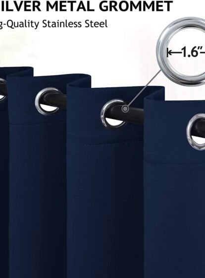 Grommet Blackout Room Darkening Navy Blue Curtains 84 inch Length 2 Panels,Thick Polyester Light Blocking Insulated Thermal Window Curtain Drapes for Bedroom/Living Room,52x84 inches