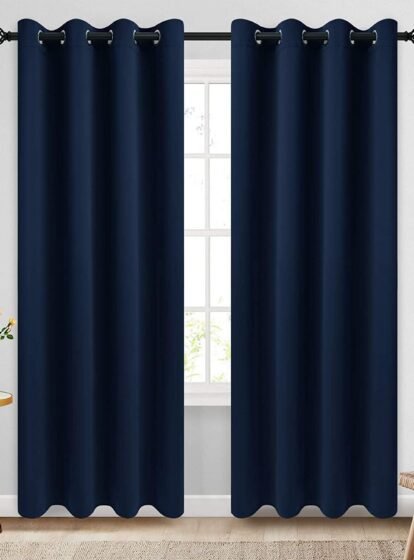 Grommet Blackout Room Darkening Navy Blue Curtains 84 inch Length 2 Panels,Thick Polyester Light Blocking Insulated Thermal Window Curtain Drapes for Bedroom/Living Room,52x84 inches