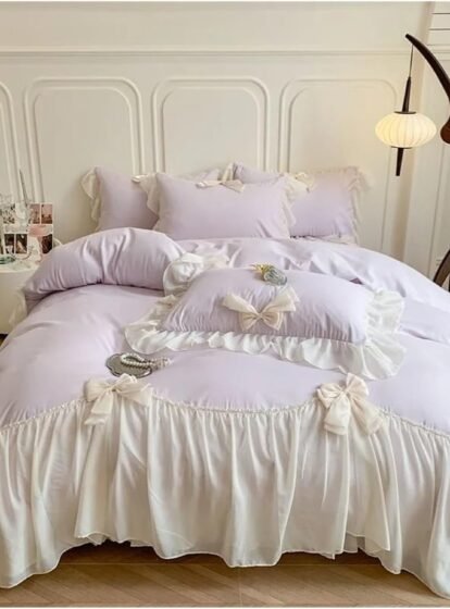 Duvet Cover Sets, Ruffle Bedding Set Ruffle Duvet Cover Set Cozy 4 Piece Bedding Set(D,2.0m Bed 4pcs)