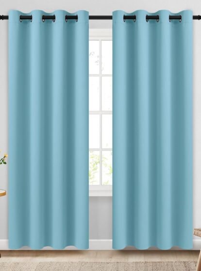 Grommet Blackout Room Darkening Sky Blue Curtains 84 inch Length 2 Panels,Thick Polyester Light Blocking Insulated Thermal Window Curtain Drapes for Bedroom/Living Room,52x84 inches