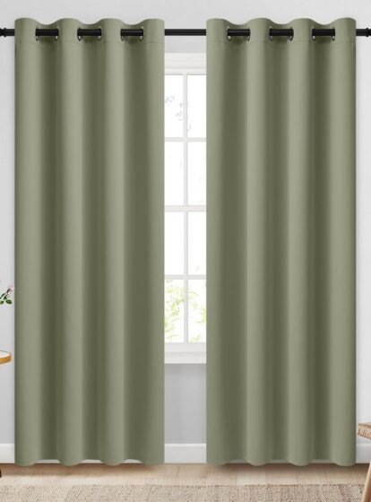 Grommet Blackout Room Darkening Light Sage Curtains 84 inch Length 2 Panels,Thick Polyester Light Blocking Insulated Thermal Window Curtain Drapes for Bedroom/Living Room,52x84 inches