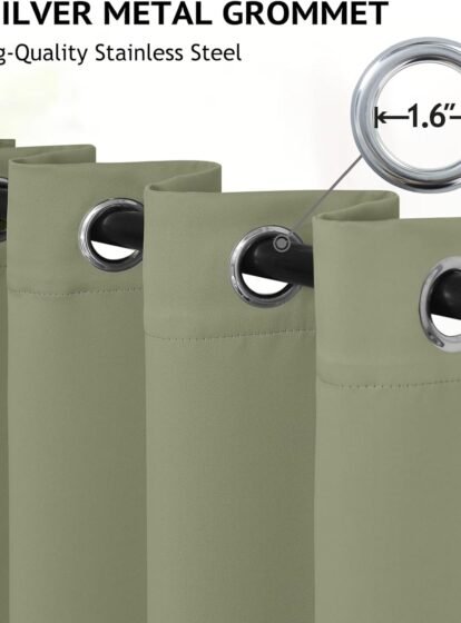 Grommet Blackout Room Darkening Light Sage Curtains 84 inch Length 2 Panels,Thick Polyester Light Blocking Insulated Thermal Window Curtain Drapes for Bedroom/Living Room,52x84 inches
