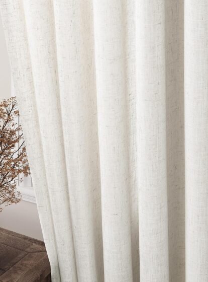 Cream Linen Back Tab Curtains 84 Inch Length for Living Room 2 Panel Set Neutral Modern Farmhouse Window Privacy Semi Sheer Linen Drapes Rustic Pinch Pleated Look Curtain Natural Ivory Colored